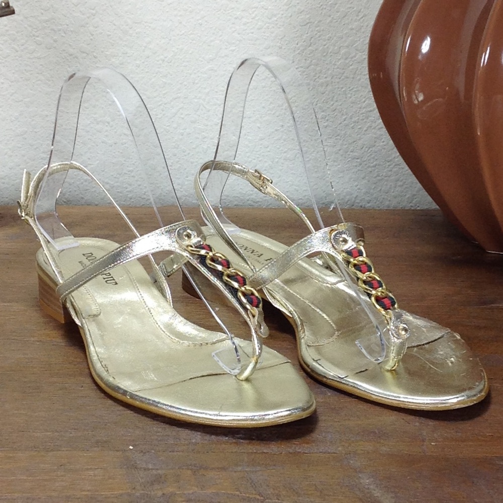 Donna Piu Gold Leather Slingback Thong Sandals